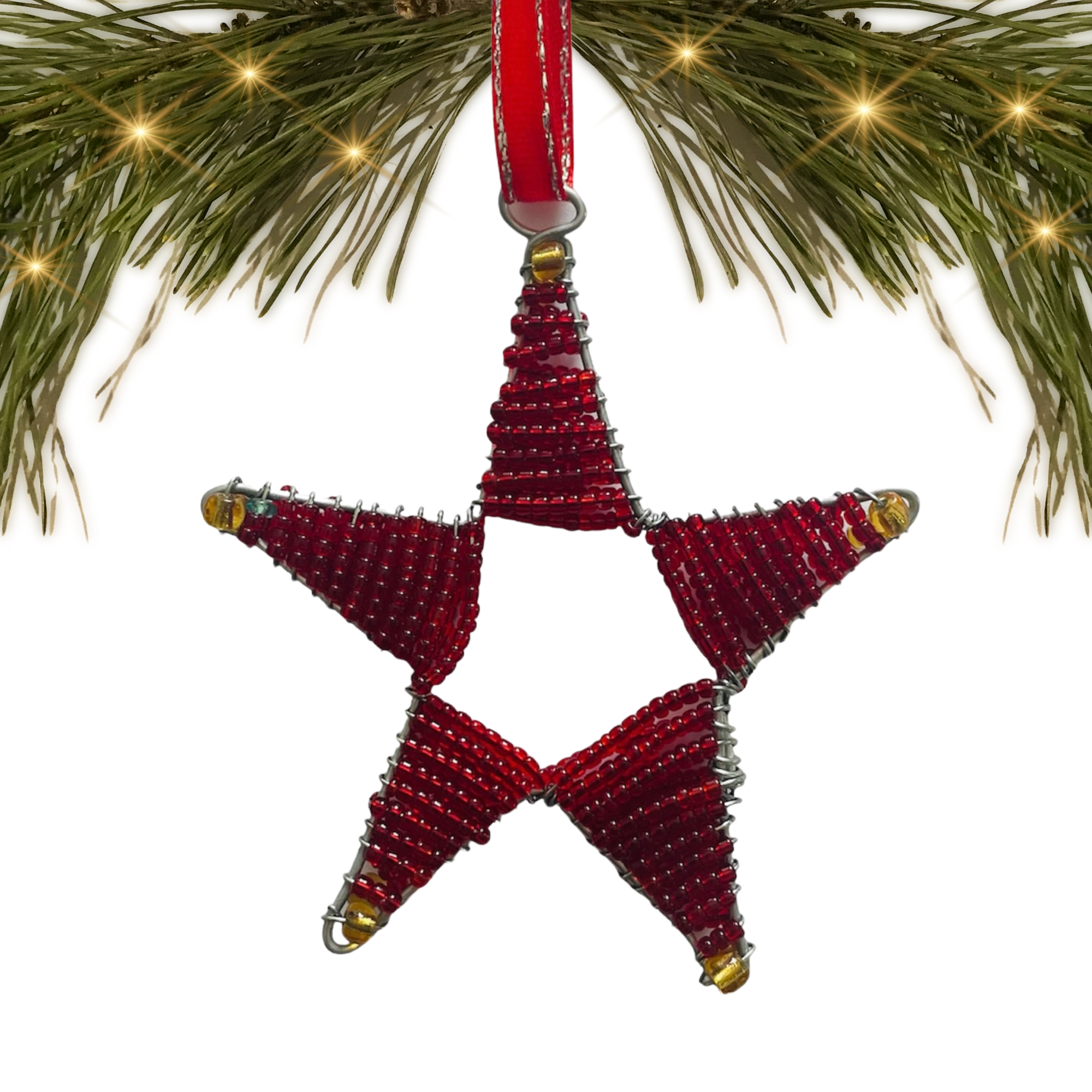 Kenya | Wire + Bead | Red Star | Ornament