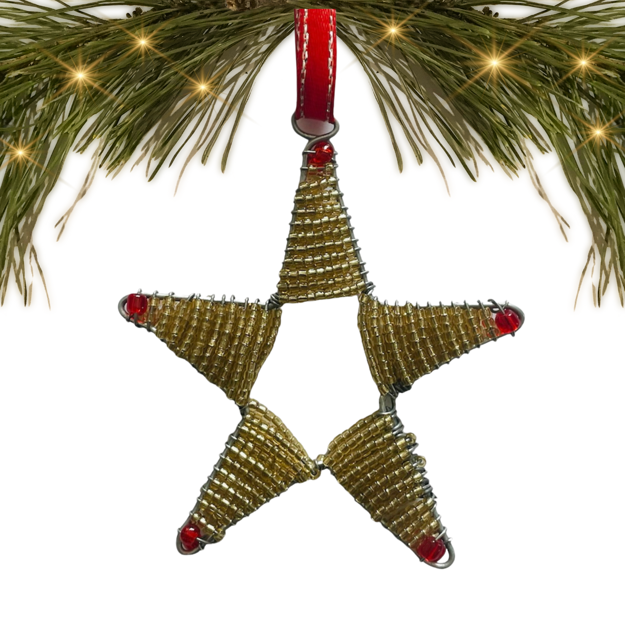 Kenya | Wire + Bead | Gold Star | Ornament