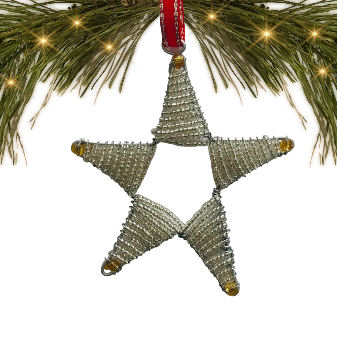 Kenya | Wire + Bead | White Star | Ornament