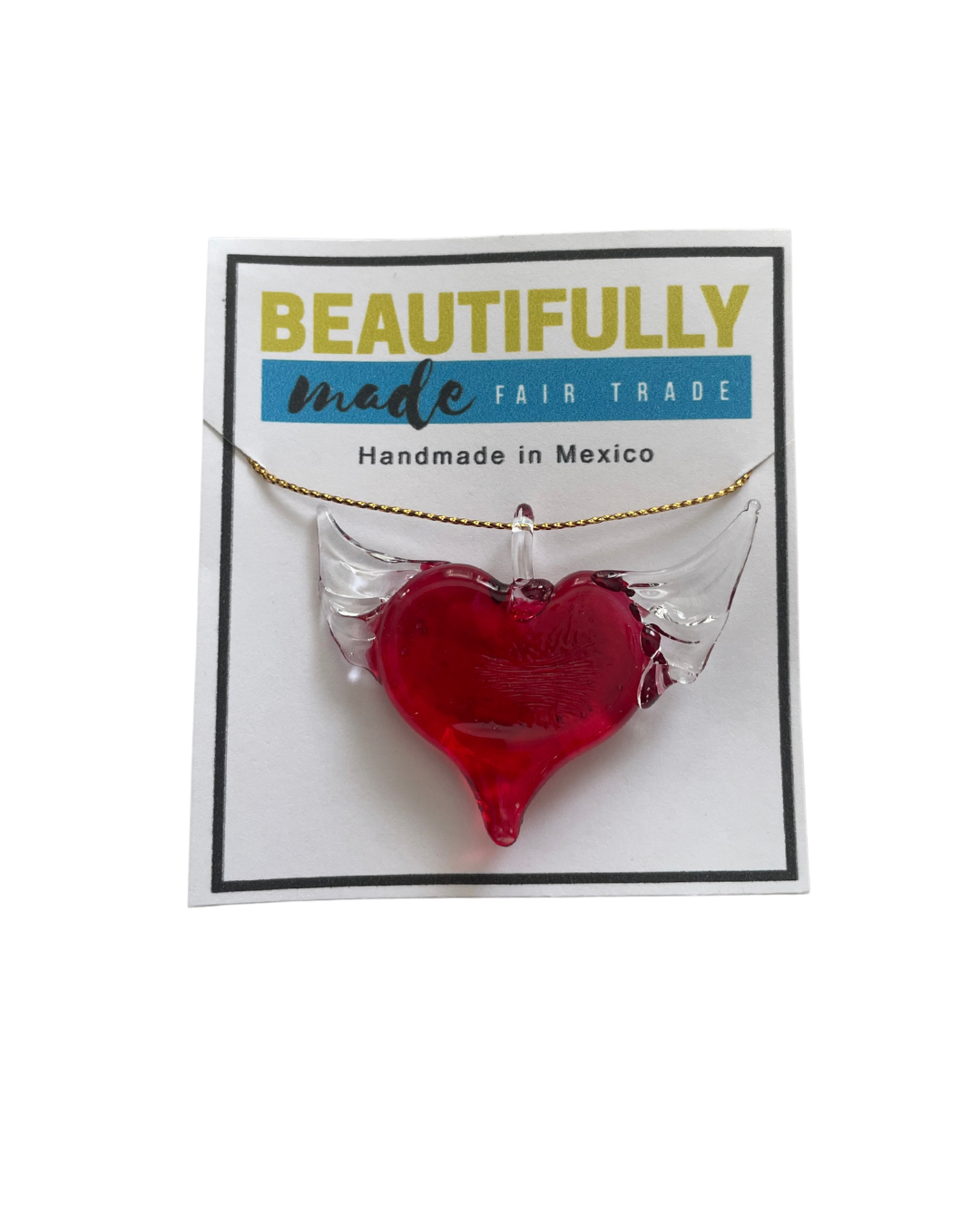 Mexico | Glass Red Wing Heart Ornament