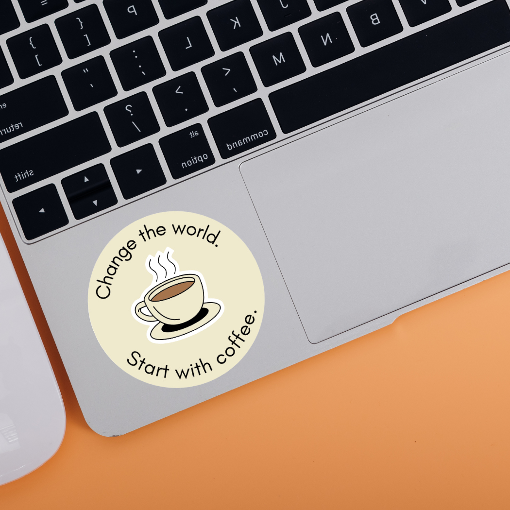 Waterproof Vinyl Sticker | Start with Coffee