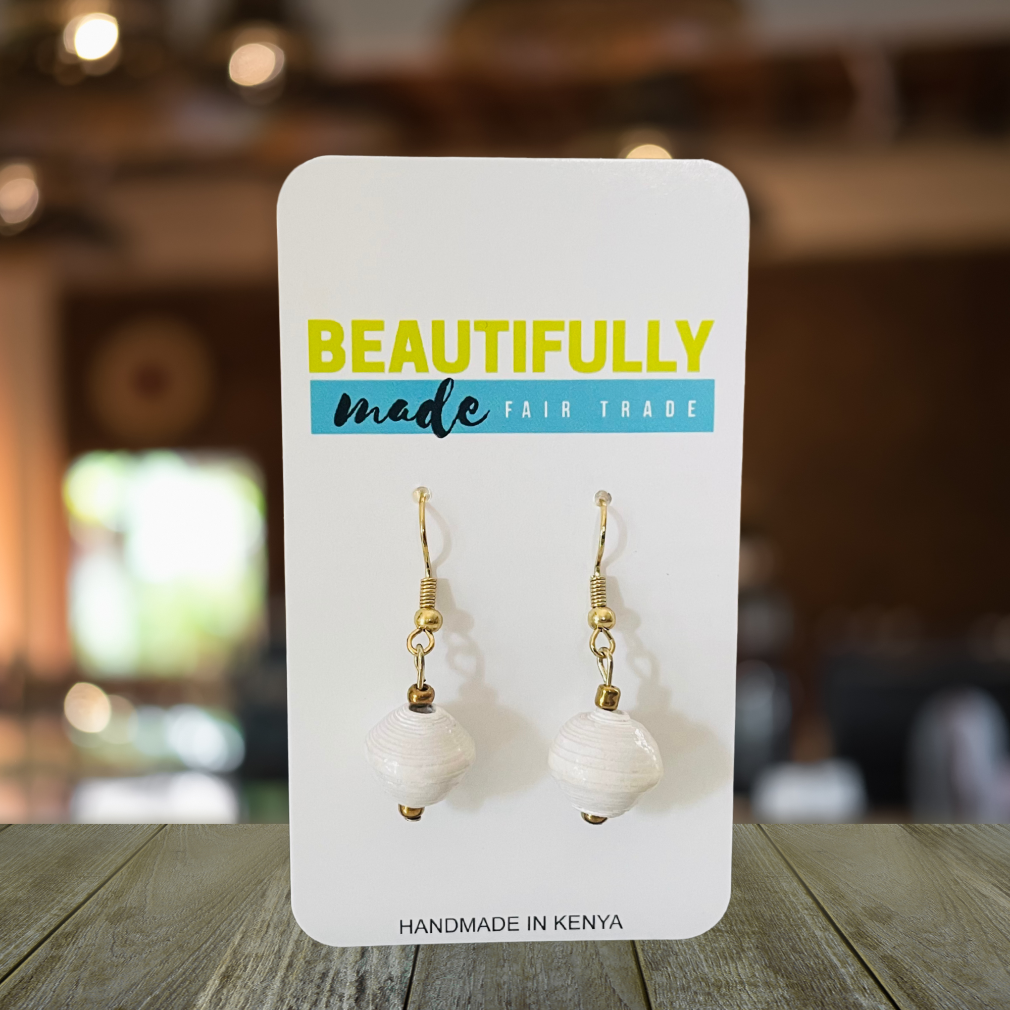 Kenya | Paper Bead Earrings | White