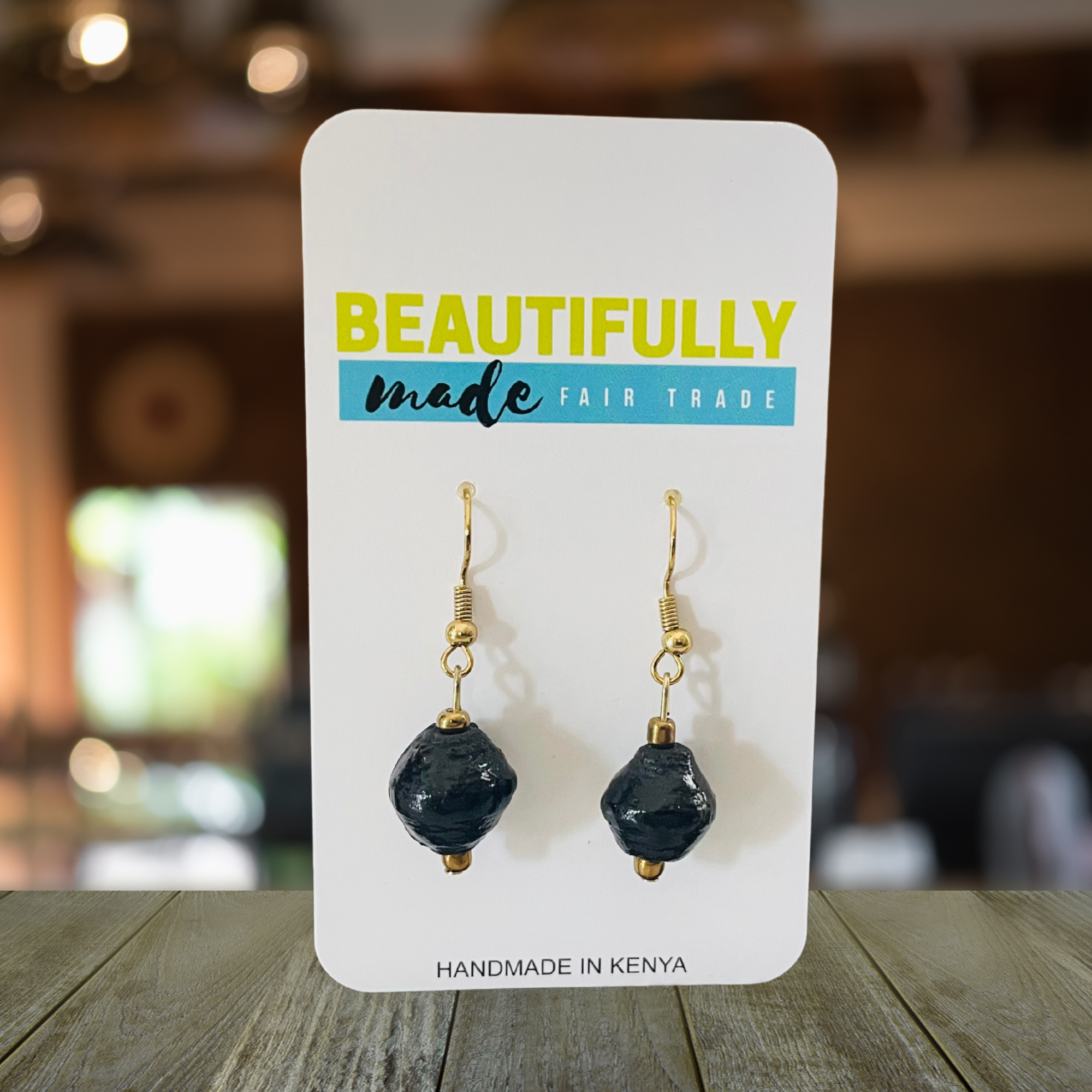 Kenya | Paper Bead Earrings | Black