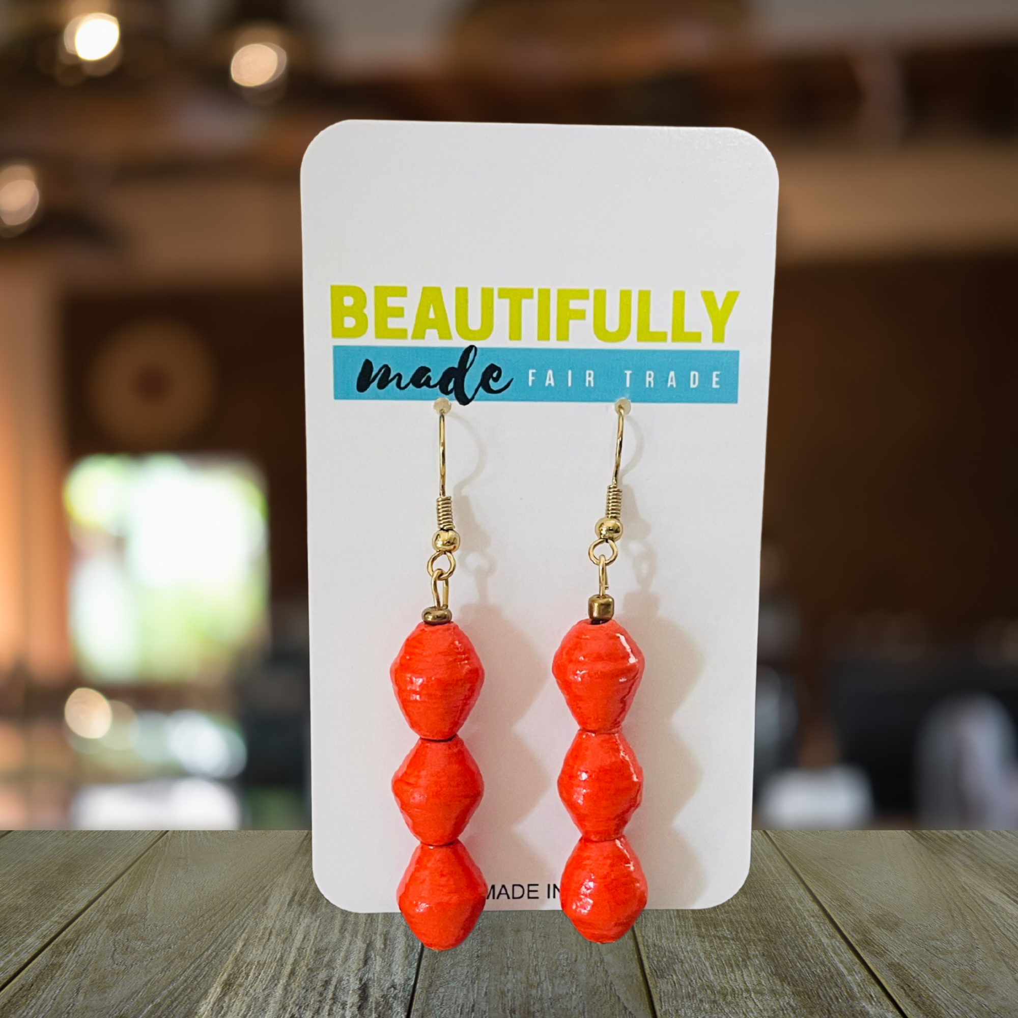 Kenya | Paper Bead Earrings | Orange