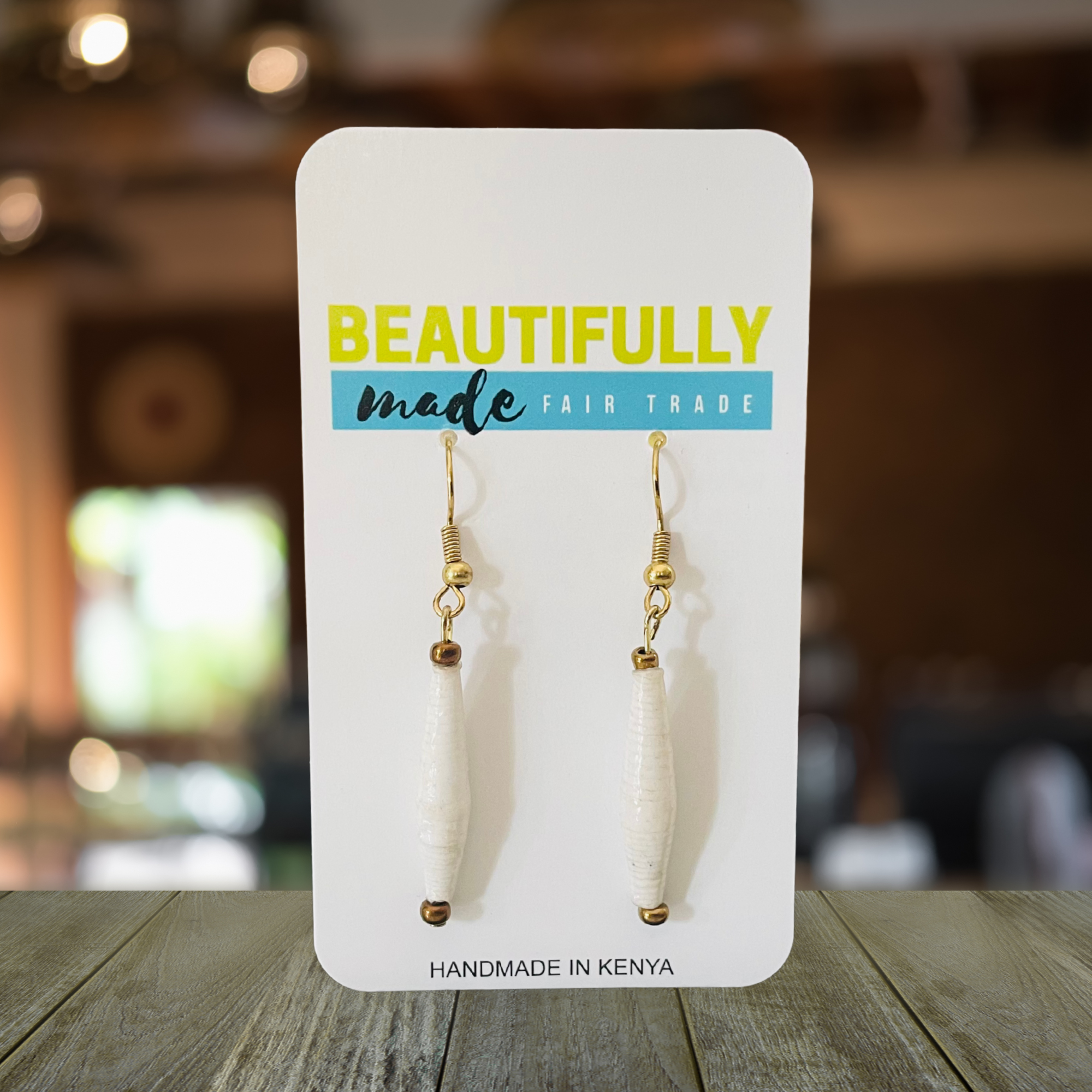 Kenya | Paper Bead Earrings | White