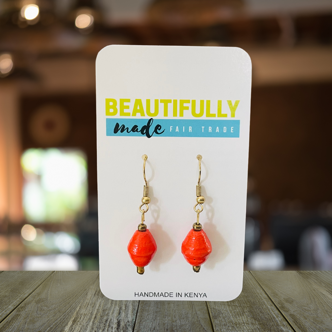 Kenya | Paper Bead Earrings | Orange