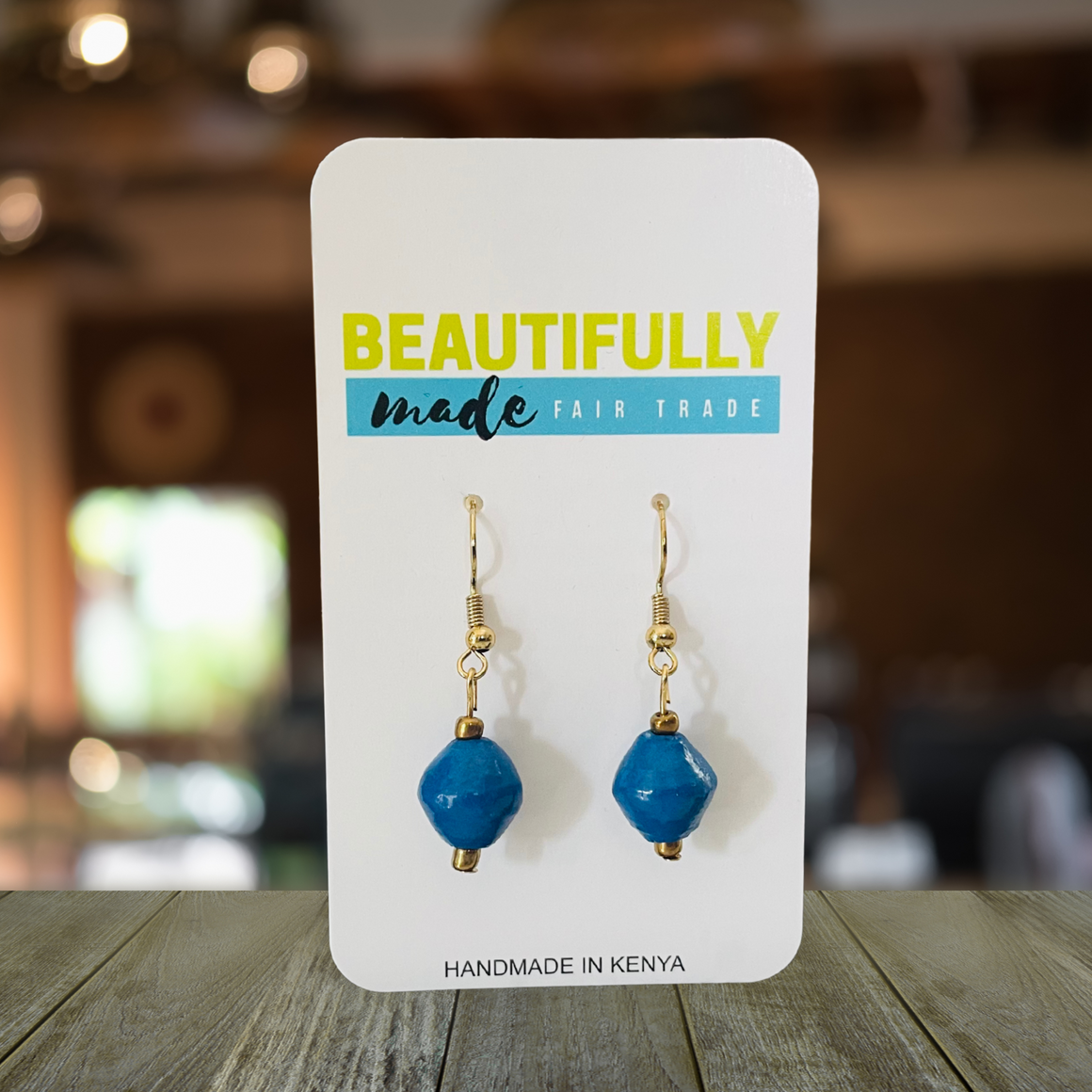Kenya | Paper Bead Earrings | Blue