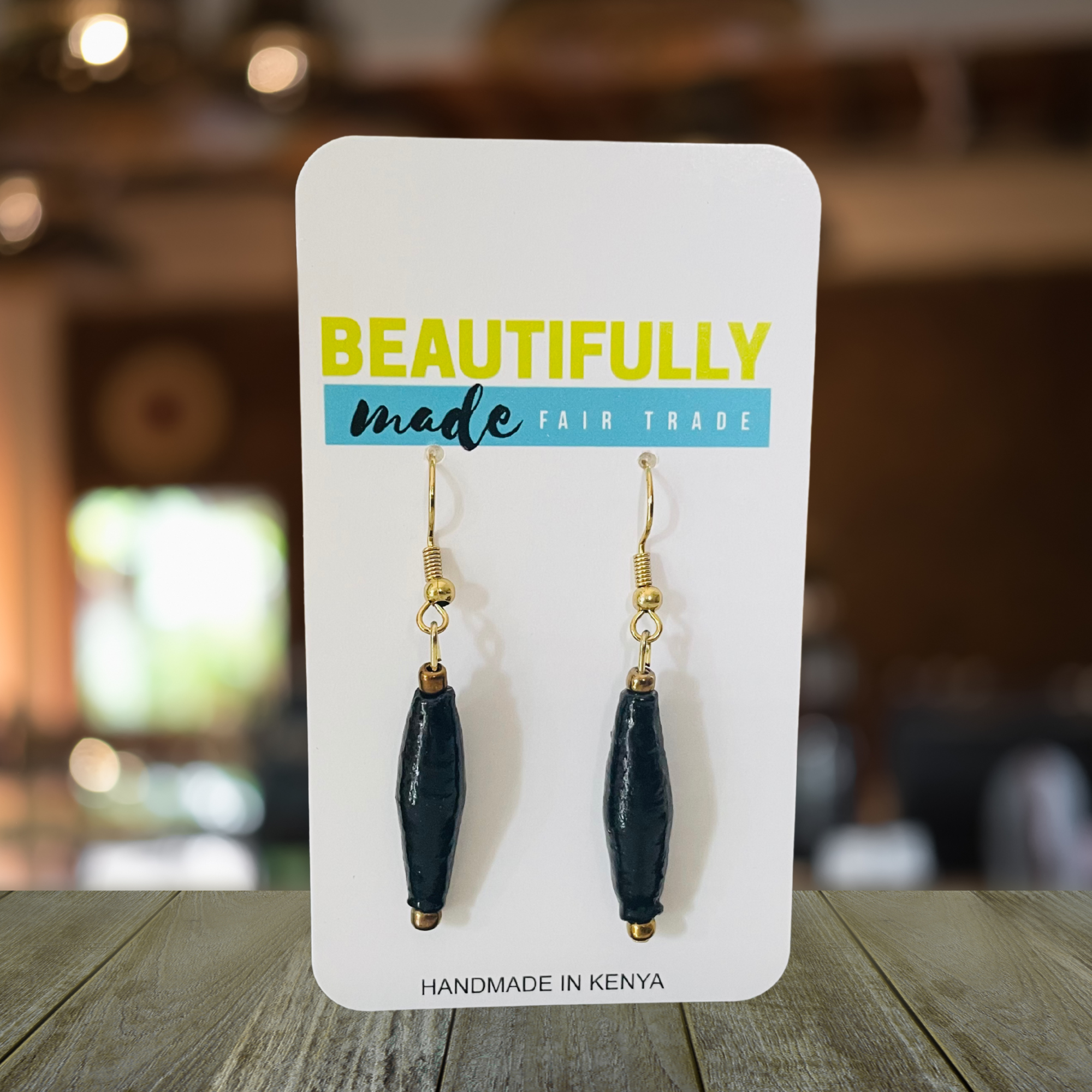 Kenya | Paper Bead Earrings | Black