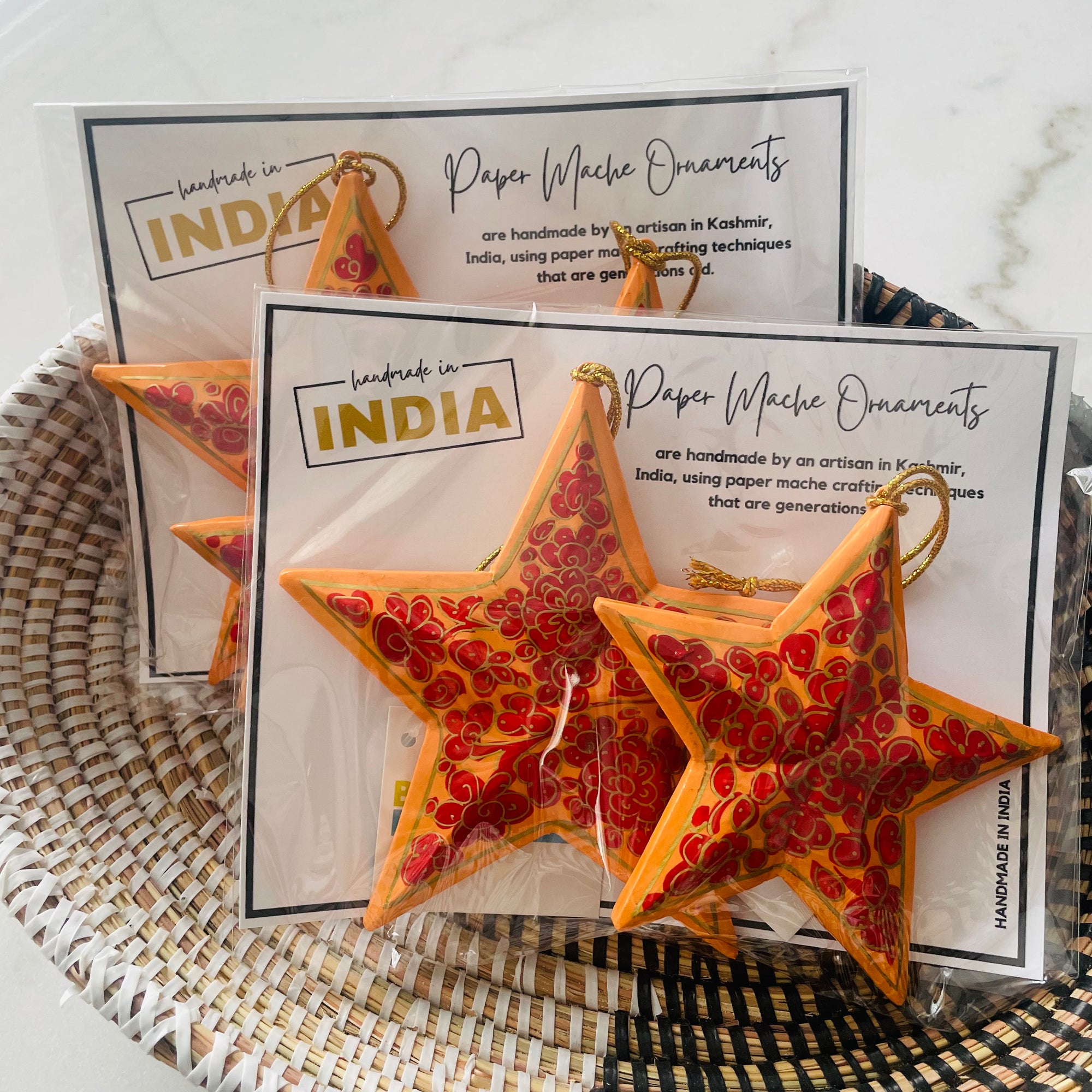 India | Paper Mache Star Ornaments | Set of 2