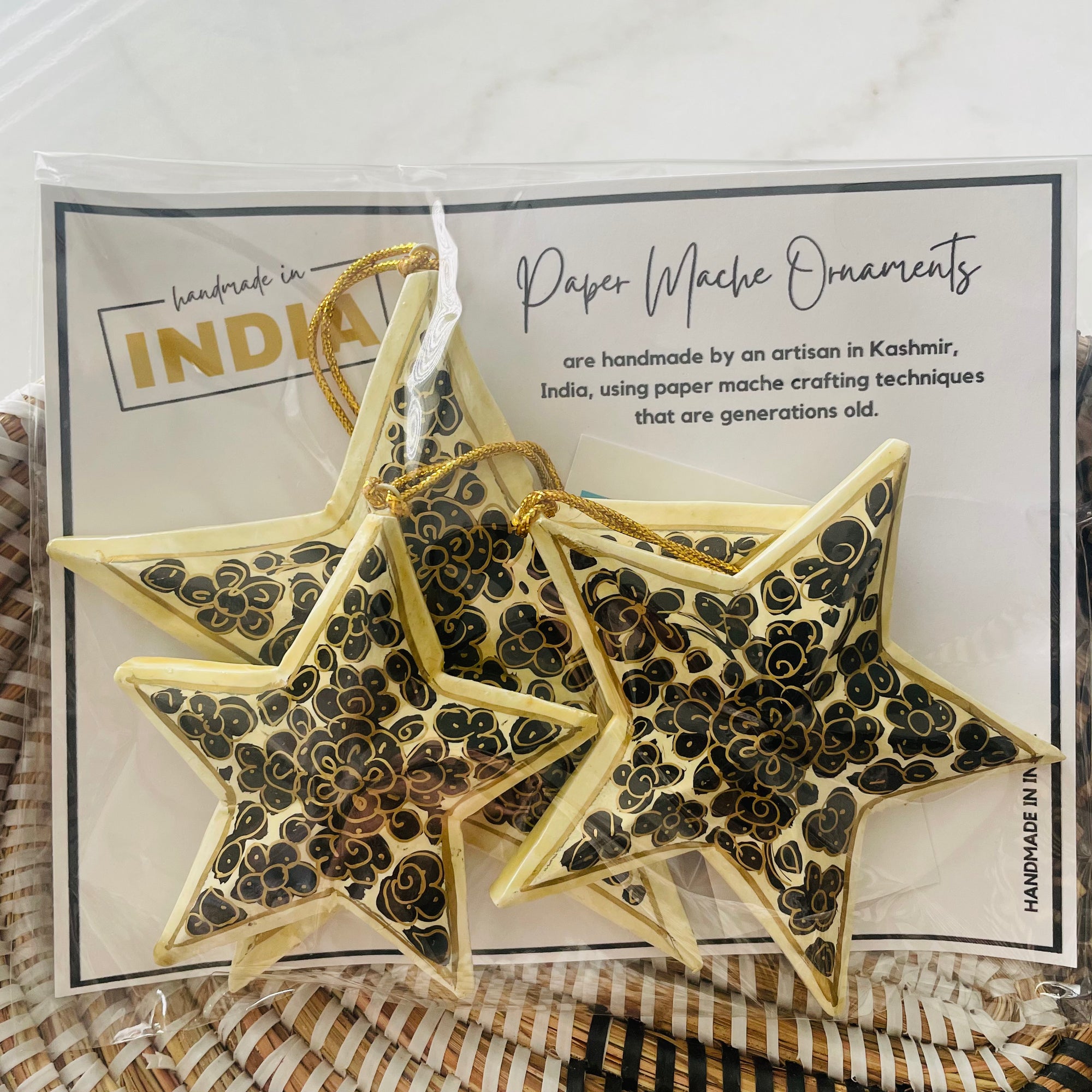 India | Paper Mache Star Ornaments | Set of 3