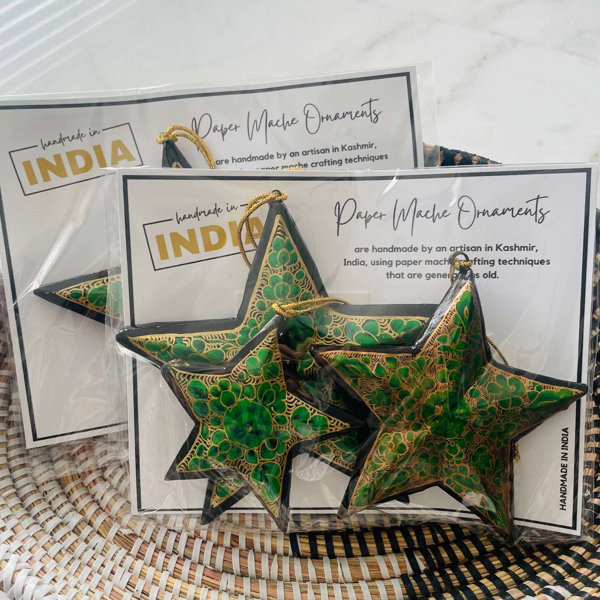 India | Paper Mache Star Ornament | Set of 3
