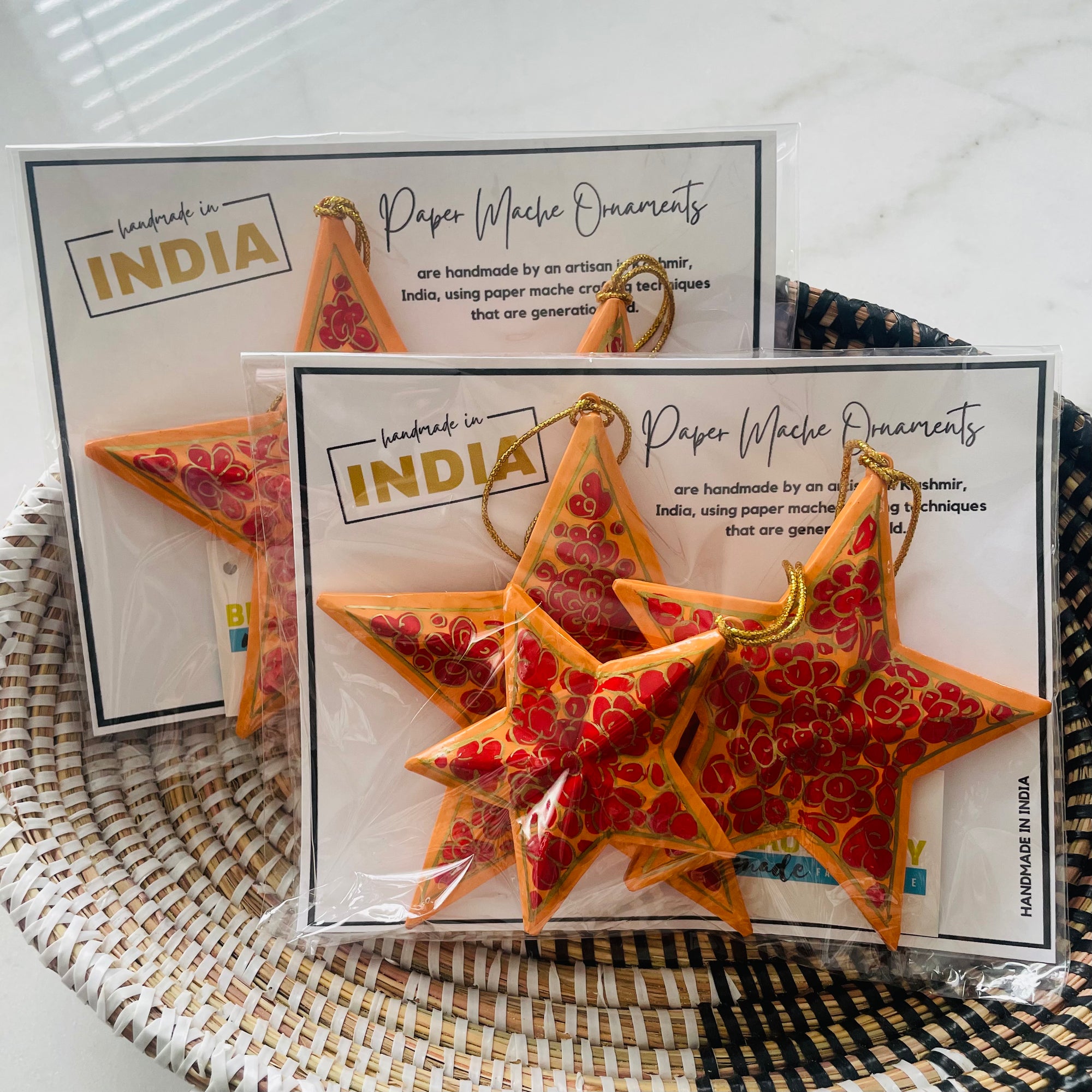 India | Paper Mache Star Ornament | Set of 3