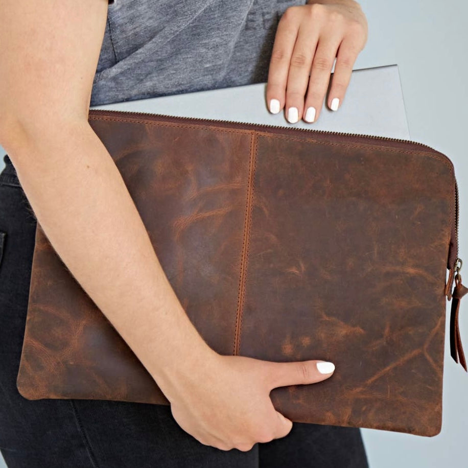 India 14” Buffalo Leather Laptop Case Beautifully Made